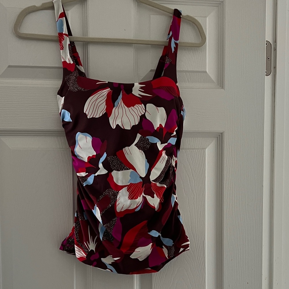Athleta Floral Swim Tankini Top- Red, Pink, Brown, Blue and White